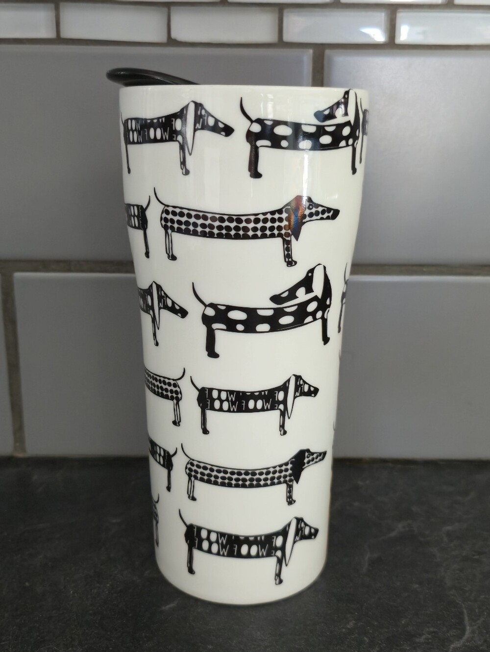 Black & White Dachshund Ceramic Travel Mug